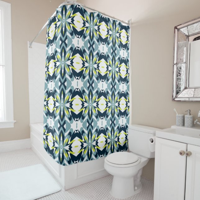 Abstract Geometric Pattern in Navy, Teal, and Lime (In Situ)