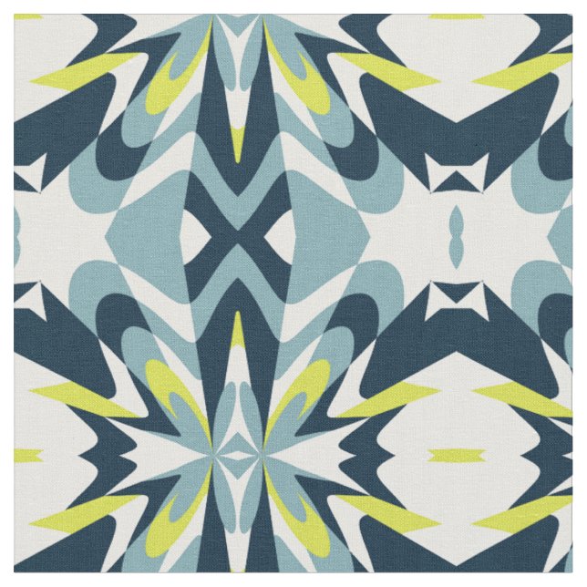 Abstract Geometric Pattern in Navy, Teal, and Lime Fabric (Close Up)