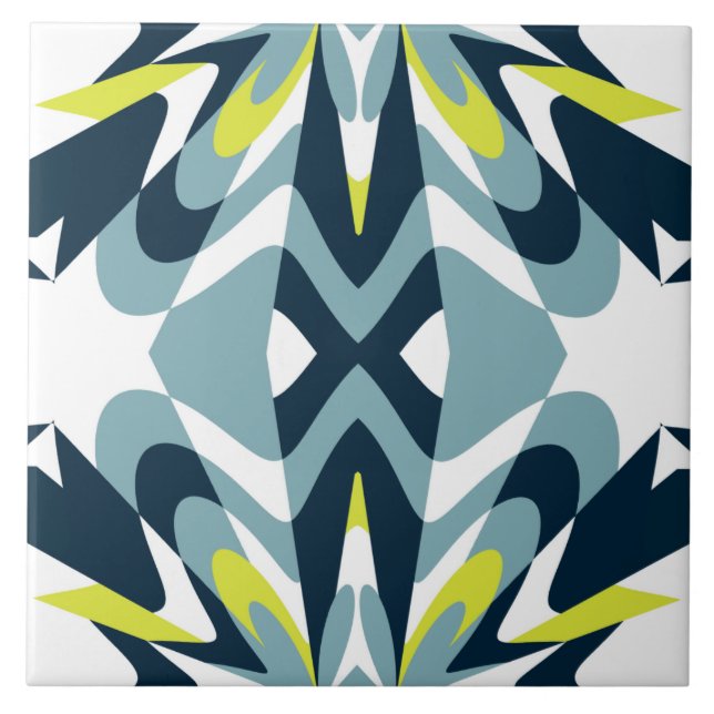 Abstract Geometric Pattern in Navy, Teal, and Lime Tile (Front)