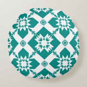 Abstract Geometric Pattern in White and Green Round Pillow