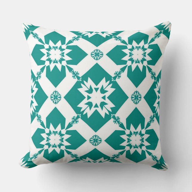 Abstract Geometric Pattern in White and Green Throw Pillow (Front)