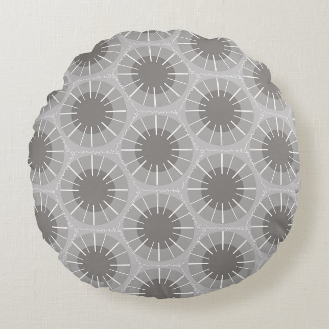 Abstract Geometric Pattern Michigan Petoskey Stone Round Pillow (Front)