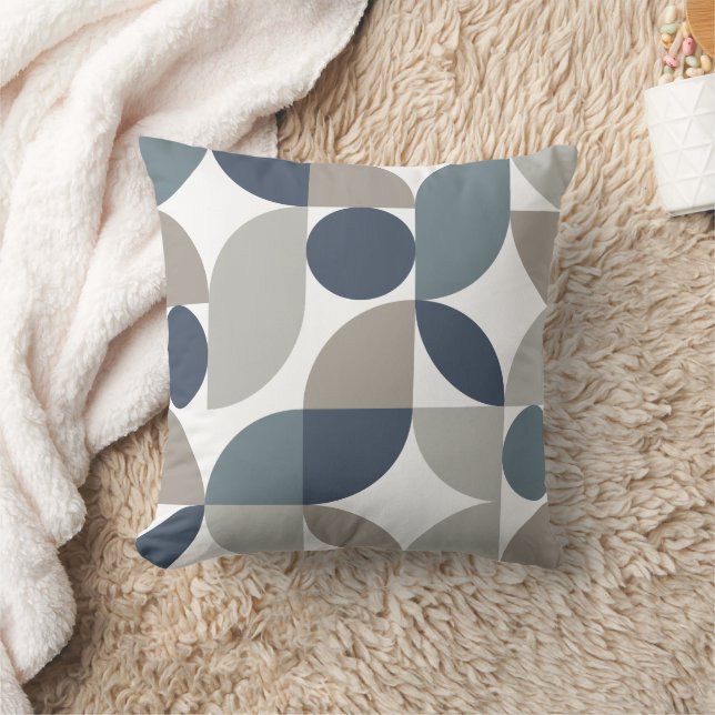 Abstract Geometric Pattern Navy Blue Grey Throw Pillow (Blanket)