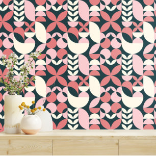 Abstract Geometric Pattern Navy, Pink,  Wallpaper