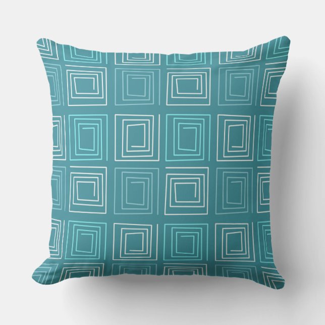 abstract geometric pattern of light blue retro outdoor pillow (Front)