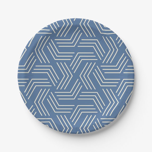 Abstract geometric pattern of white zigzag lines  paper plate (Front)