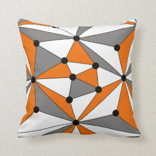 Abstract geometric pattern - orange and grey. throw pillow