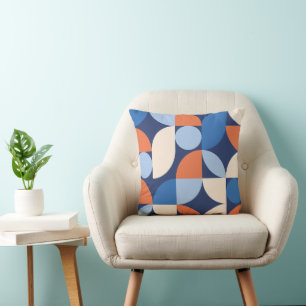 Abstract Geometric Pattern Orange Blue Throw Pillow