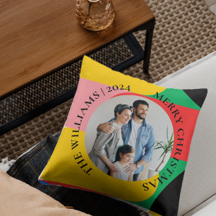 Abstract Geometric Pattern Photo Merry Christmas Throw Pillow