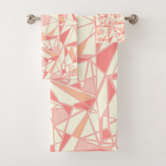 Abstract geometric pattern pink beige bath towel set