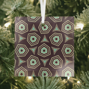 Abstract geometric pattern with layered pentagons  glass ornament