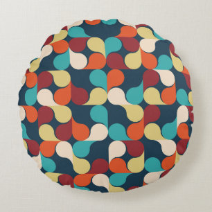 Abstract Geometric Pattern with leaves, drops. Col Round Pillow