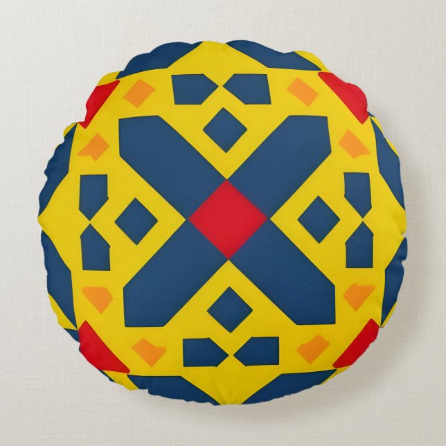 Abstract Geometric Pattern with Vibrant Colours Round Pillow (Front)