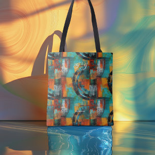Abstract Geometric Personalized Tote Bag with Init