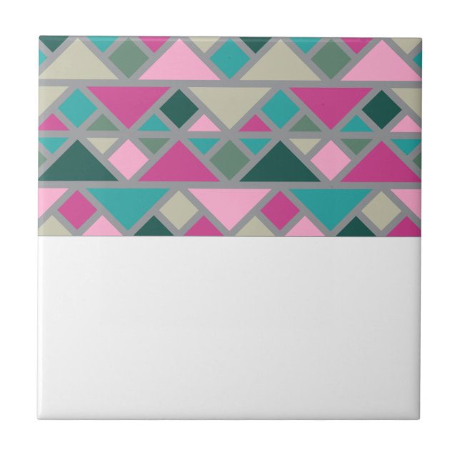Abstract geometric pink fuchsia turquoise grey tile (Front)