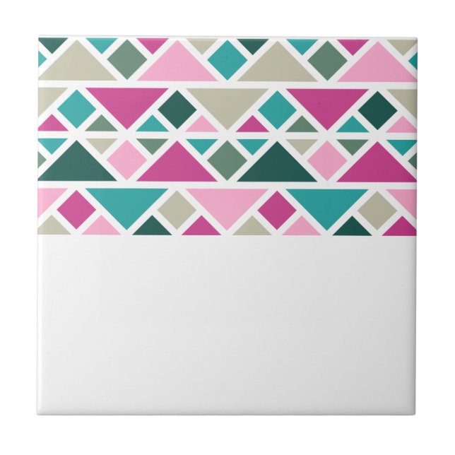Abstract geometric pink fuchsia turquoise tile (Front)