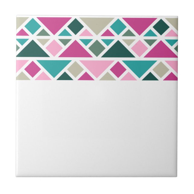 Abstract geometric pink fuchsia turquoise tile (Front)