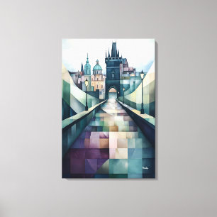 Abstract Geometric Prague Skyline Charles Bridge Canvas Print