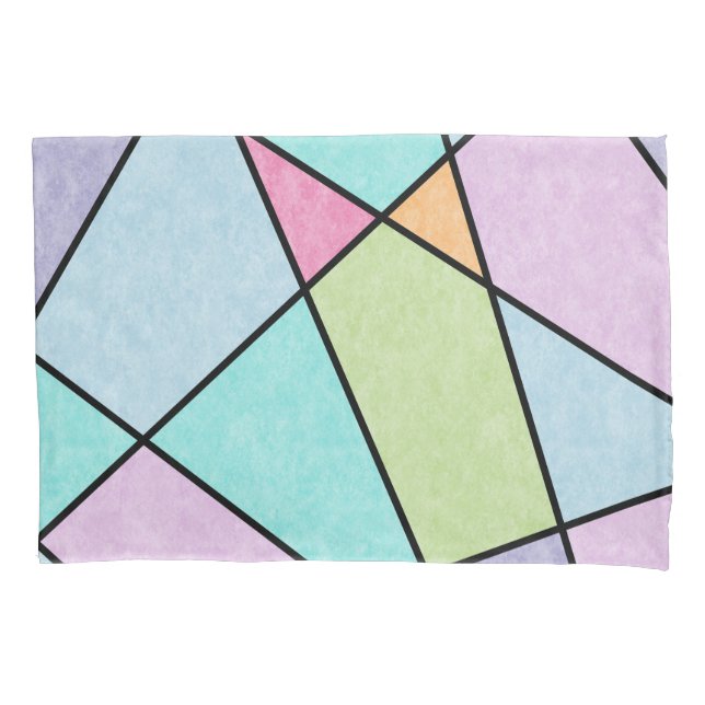 Abstract Geometric Pretty Pastel Blue Pink Lilac Pillowcase (Front)