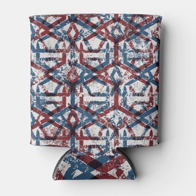 Abstract Geometric: Red Blue Can Cooler (Front)