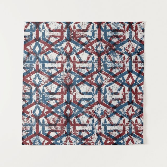 Abstract Geometric: Red Blue Tapestry (Front)