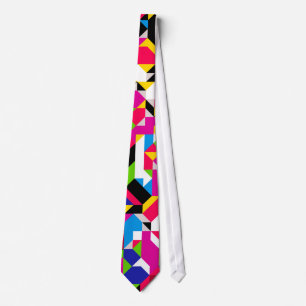 Abstract Geometric Red Pink Blue Colourful Pattern Tie