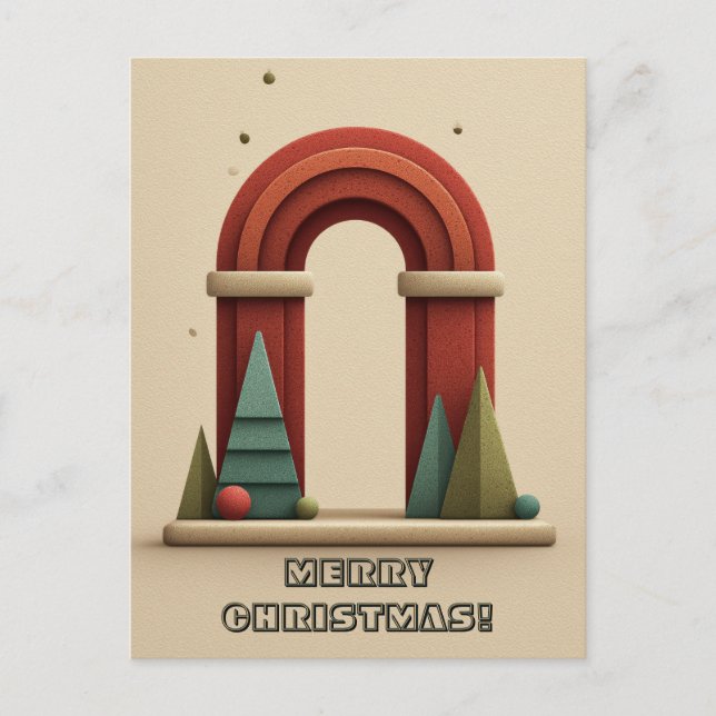 Abstract Geometric Scene with Christmas Trees Postcard (Front)