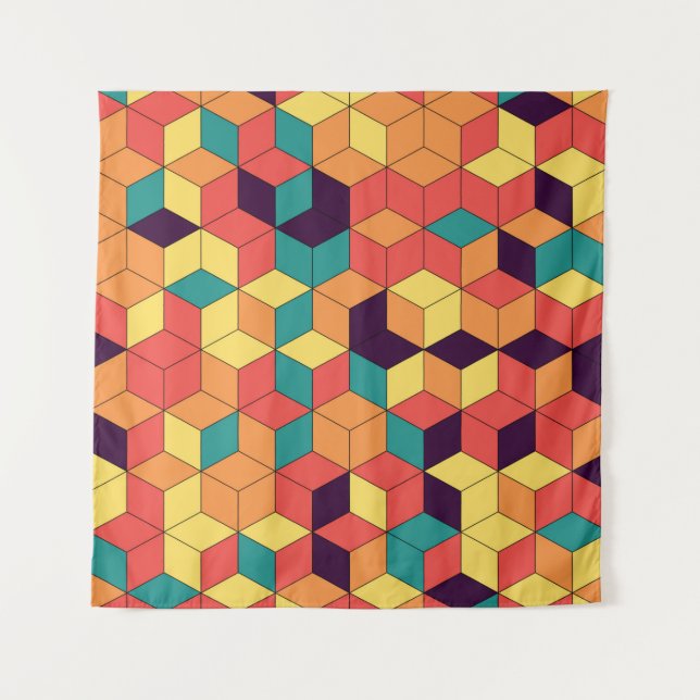Abstract geometric seamless pattern of color cubes tapestry (Front)