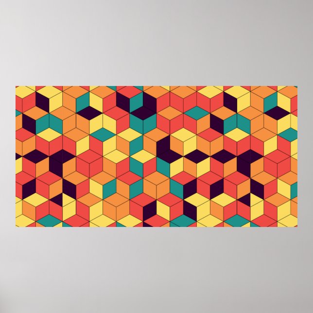 Abstract geometric seamless pattern of colour cube poster (Front)