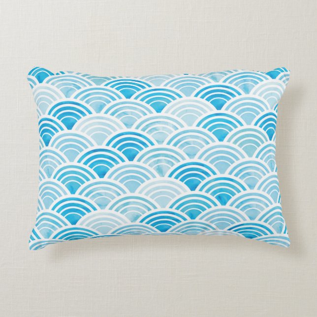Abstract geometric seamless pattern with blue wate accent pillow (Front)