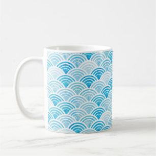 Abstract geometric seamless pattern with blue wate coffee mug