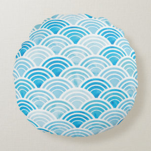 Abstract geometric seamless pattern with blue wate round pillow