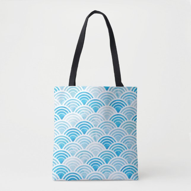Abstract geometric seamless pattern with blue wate tote bag (Front)