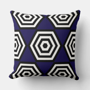 Abstract Geometric Shape in Black, Blue & White Throw Pillow