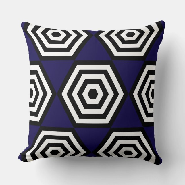 Abstract Geometric Shape in Black, Blue  & White Throw Pillow (Front)