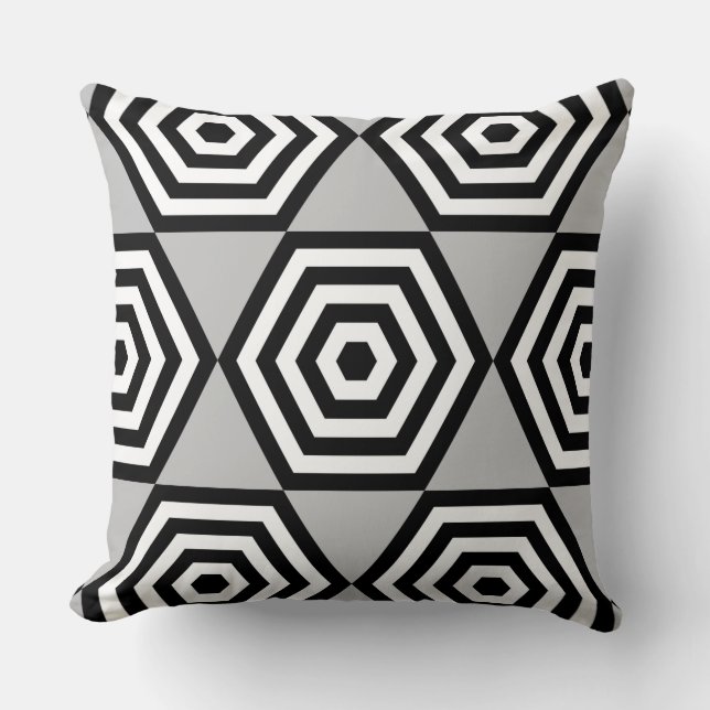 Abstract Geometric Shape in Black, Grey & White Throw Pillow (Front)