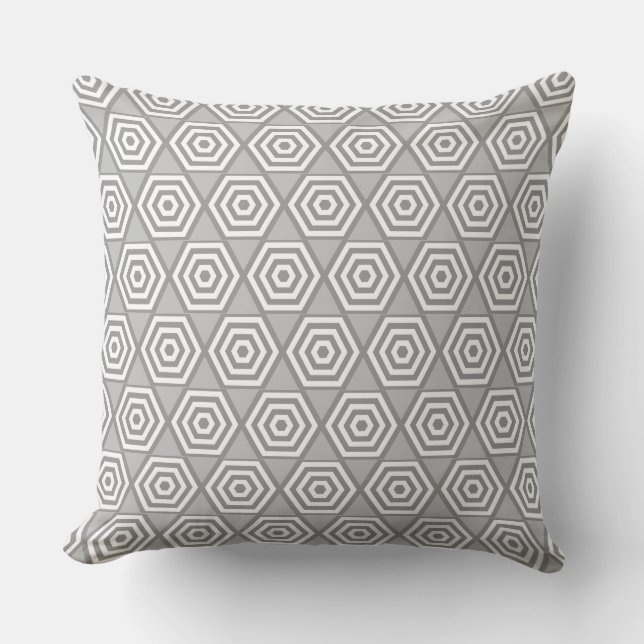 Abstract Geometric Shape in Grey  & White Throw Pi Throw Pillow (Front)