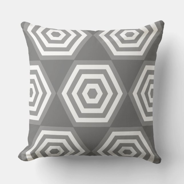 Abstract Geometric Shape in Grey  & White Throw Pillow (Front)