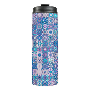 Abstract geometric shapes and flowers, seamless pa thermal tumbler