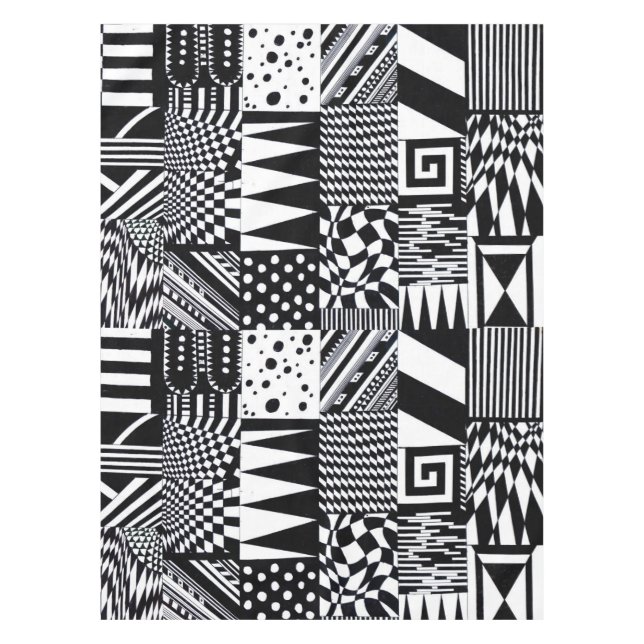 abstract geometric shapes black white pattern hand tablecloth (Front)