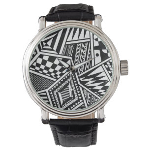 abstract geometric shapes black white pattern hand watch