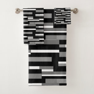 Abstract geometric shapes in black, grey & white bath towel set