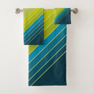 Abstract geometric shapes in lime green and teal bath towel set