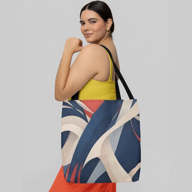 Abstract geometric shapes in shades of blue red tote bag (Creator Uploaded)