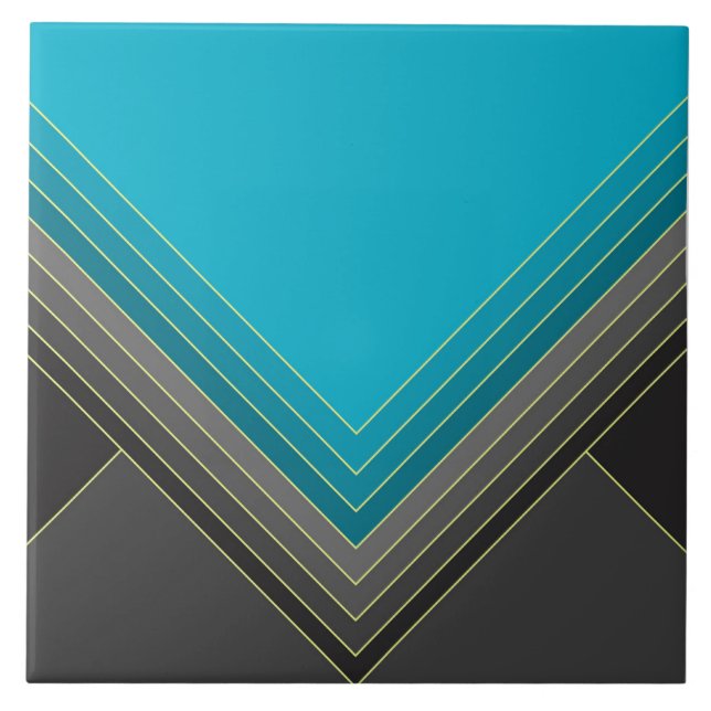 Abstract geometric shapes in teal and greys tile (Front)