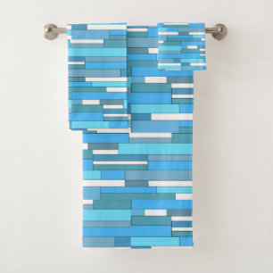 Abstract geometric shapes in teal & turquoise bath towel set