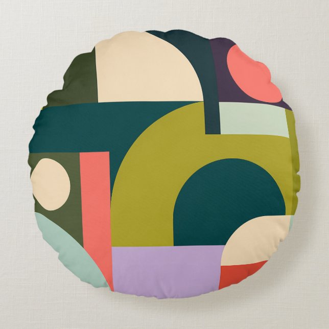 Abstract Geometric Shapes Modern Colourful Design Round Pillow (Front)