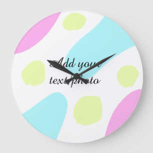 Abstract geometric shapes pastel add name photo ba large clock