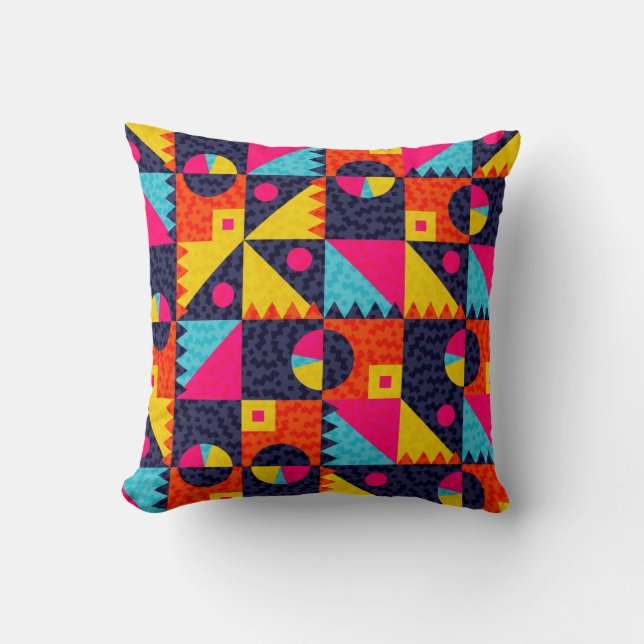 Abstract geometric shapes. Retro colourful illustr Throw Pillow (Front)