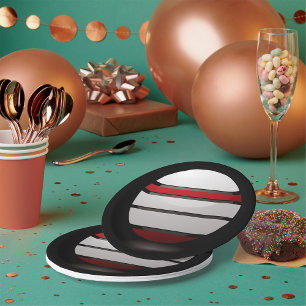 Abstract Geometric Sphere Red White Black Paper Plate